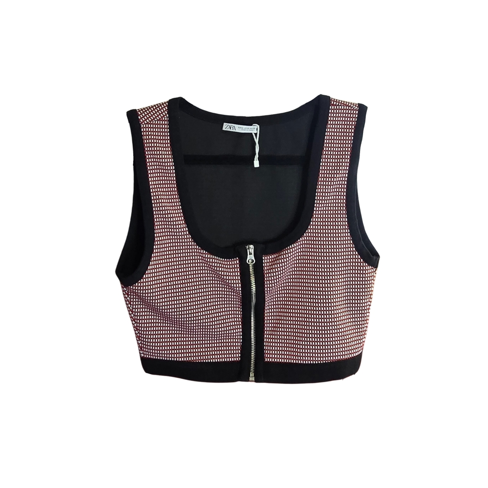 ZARA Y2K Crop Top Black Red Rhinestone - Sexy Party Clubwear Medium